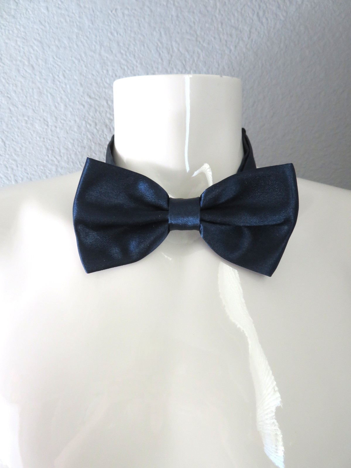 Navy Blue Silky Sheen Bowtie Adult Size Adjustable Band 10.25 To 18.5 Inch Neck