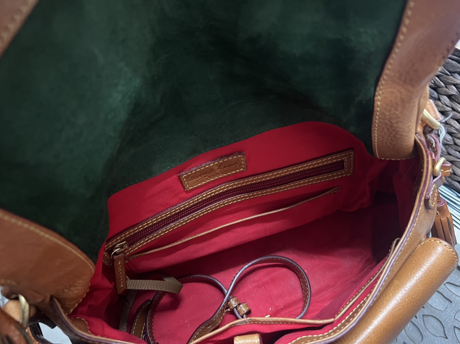 Dooney Bourke Brown Florentine Vacchetta Leather Saddle Messenger Bag Vintage