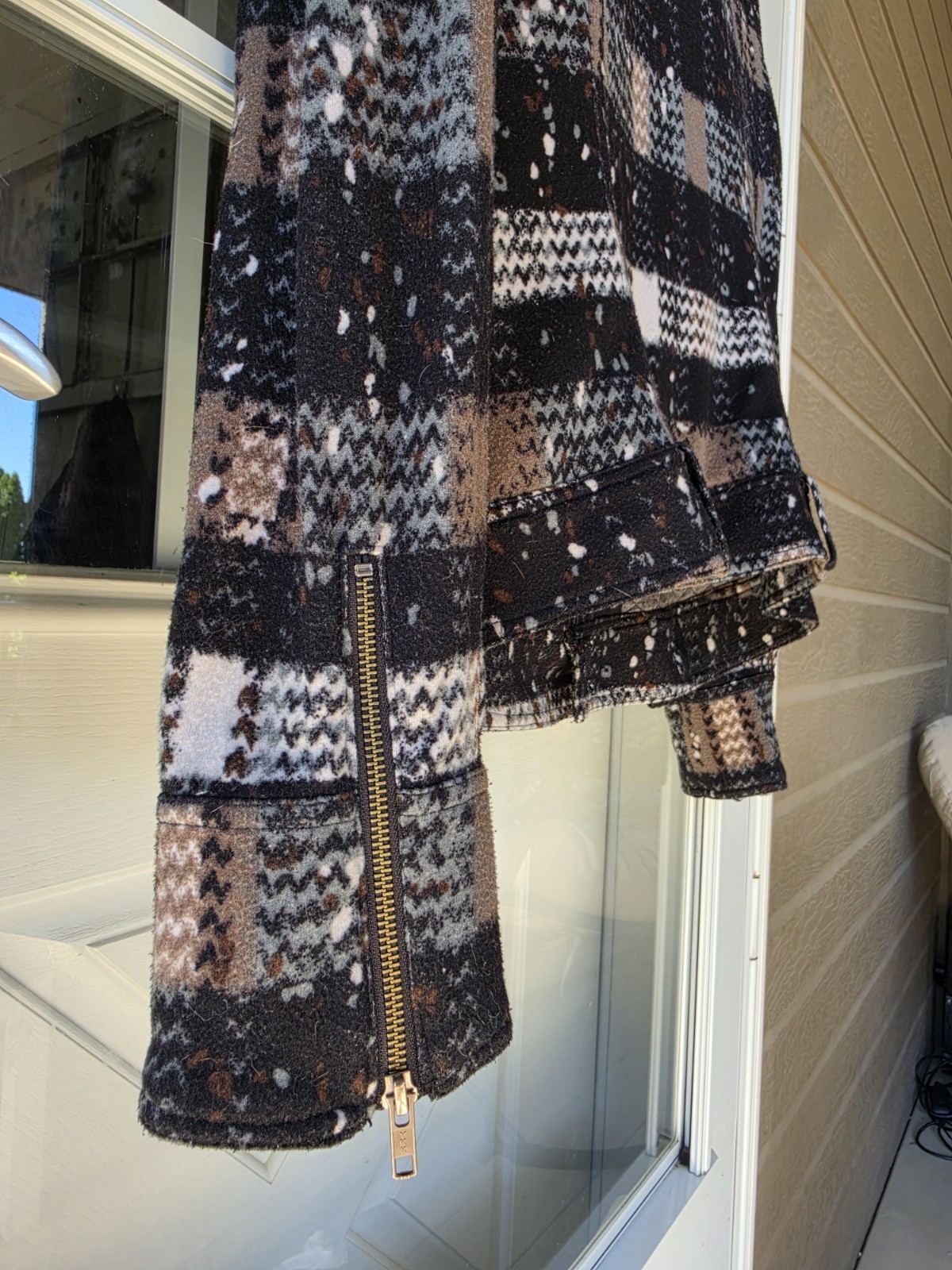 Free People Plaid Splatter Moto Jacket Zip Front Pockets Short Long Sleeve 10