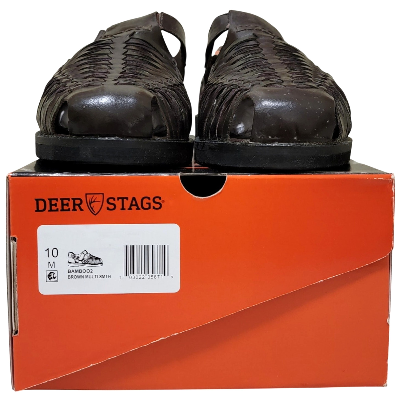 Deer Stags Men Woven Huarache Fisherman Sandals Bamboo 2 Size US 10M Dark Brown