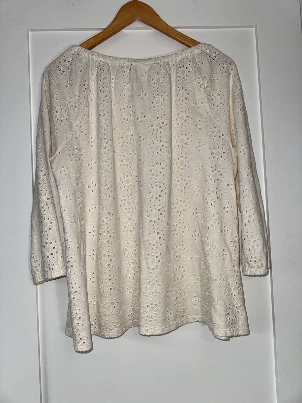 J. Jill Petite L Ivory Eyelet Embroidered Round Neck 3/4 Sleeve Pullover Blouse