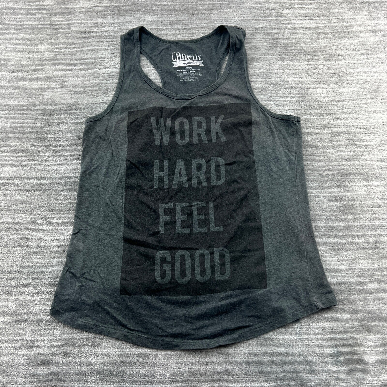 Work Hard Feel Good Tank Top Size L Womens Chin Up Workout Gym Active Gray Large