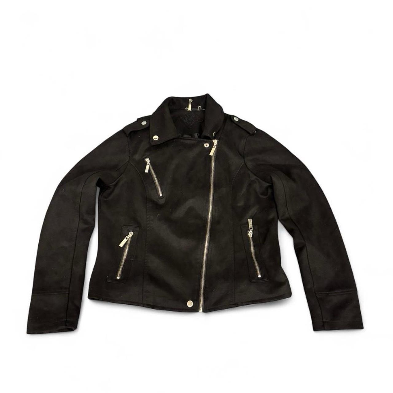 JouJou Faux Suede Jacket Women’s Size Large Moto Black Y2K Biker Bohemian