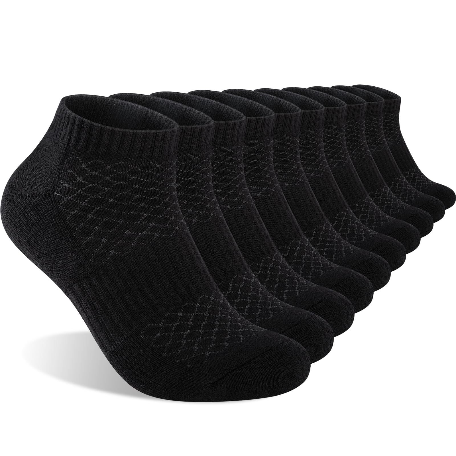 Monxiery Mens 100% Cotton Cushioned Ankel Socks, Athletic Performance Running Mo