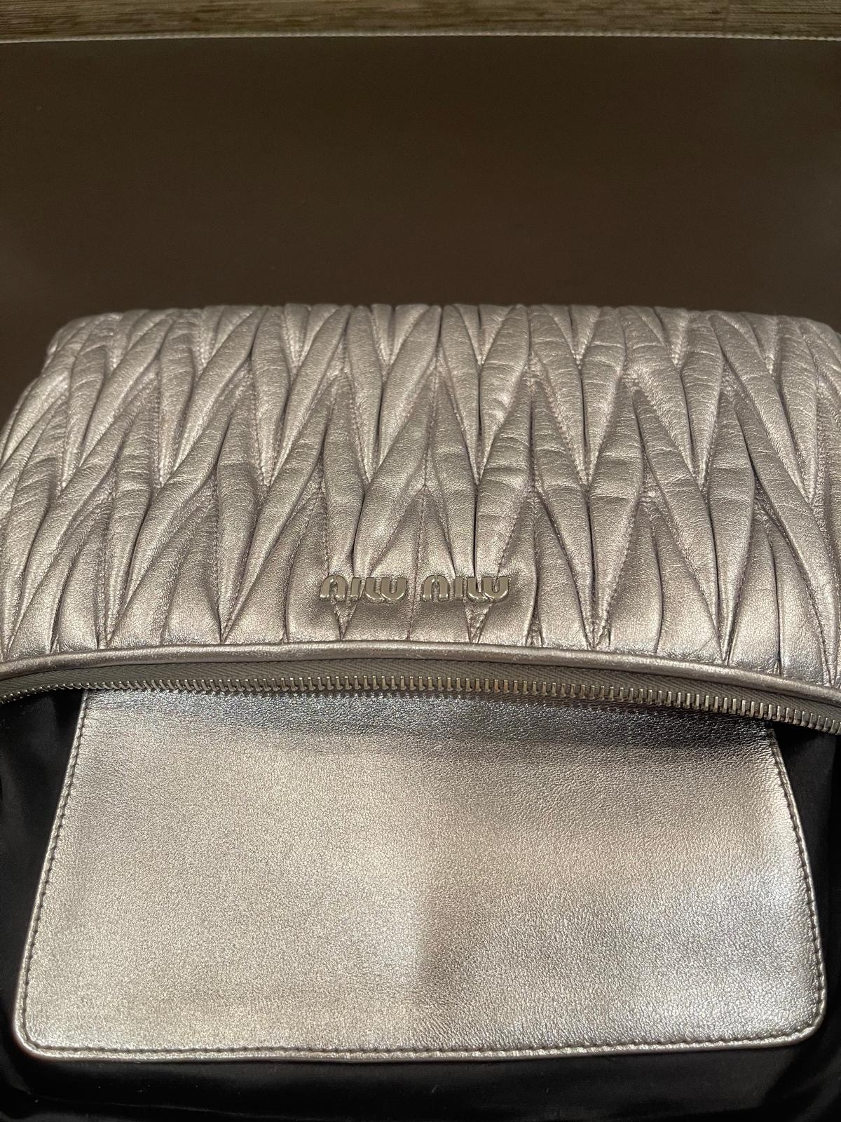 Silver Miu Miu Matelasse Metallic Leather Clutch or Crossbody Bag