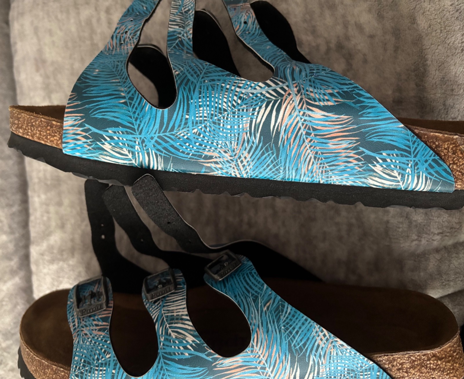 PAPILLIO x Birkenstock ‘Florida’ (39/8) Tropical Leaf Blue Birko-Flor Sandals