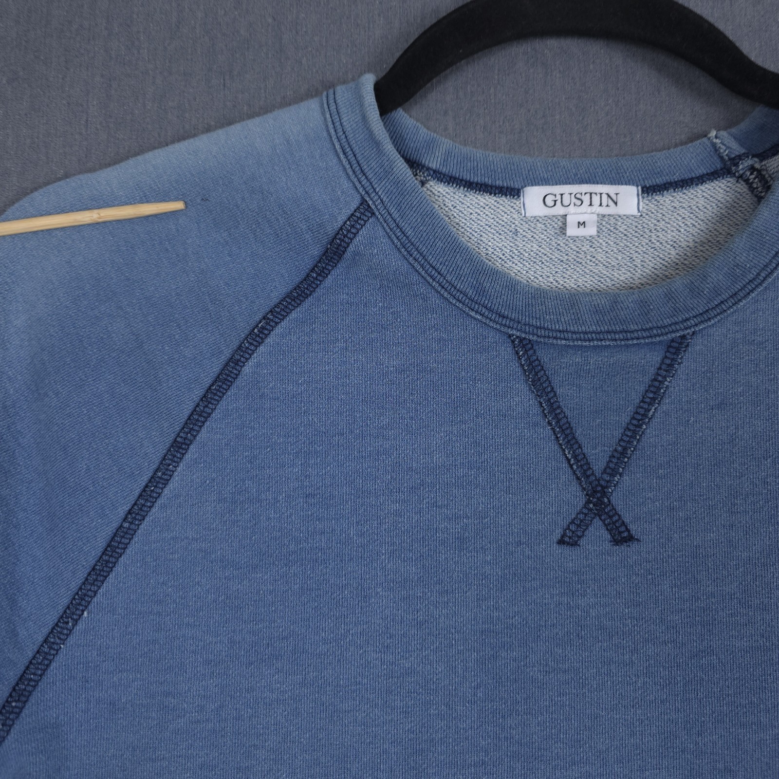 Gustin Indigo Contrast Stitch Crewneck Sweatshirt Mens Medium Faded Distressed