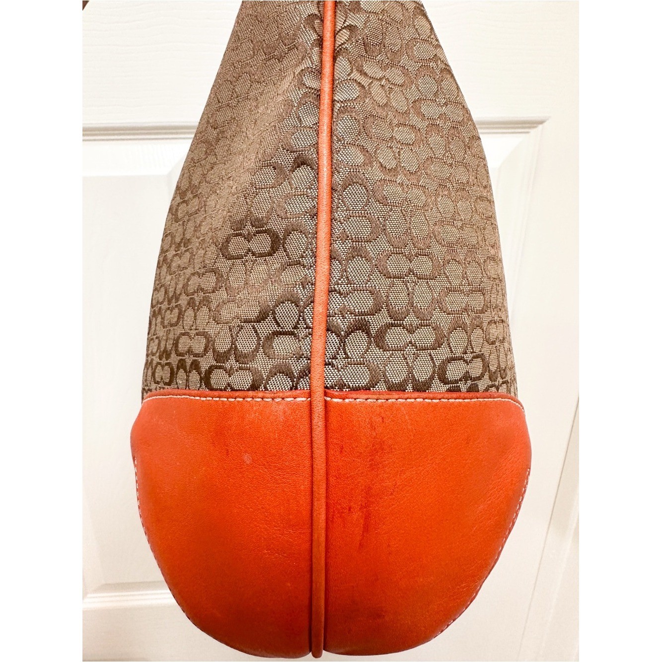 Coach Ergo Large Crescent Hobo Bag Brown Monogram Canvas Orange Leather