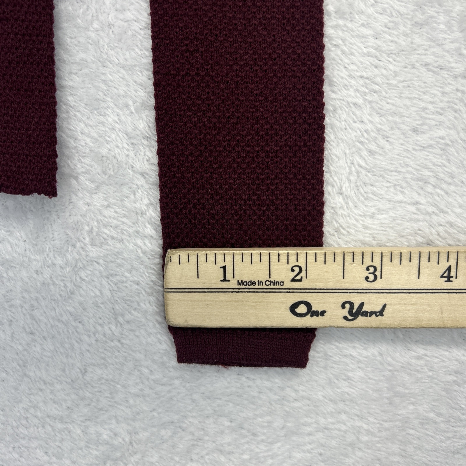 (2) Men’s Square Cut Neckties Offwhite And Burgundy 100% Virgin Wool 2.25x 53”