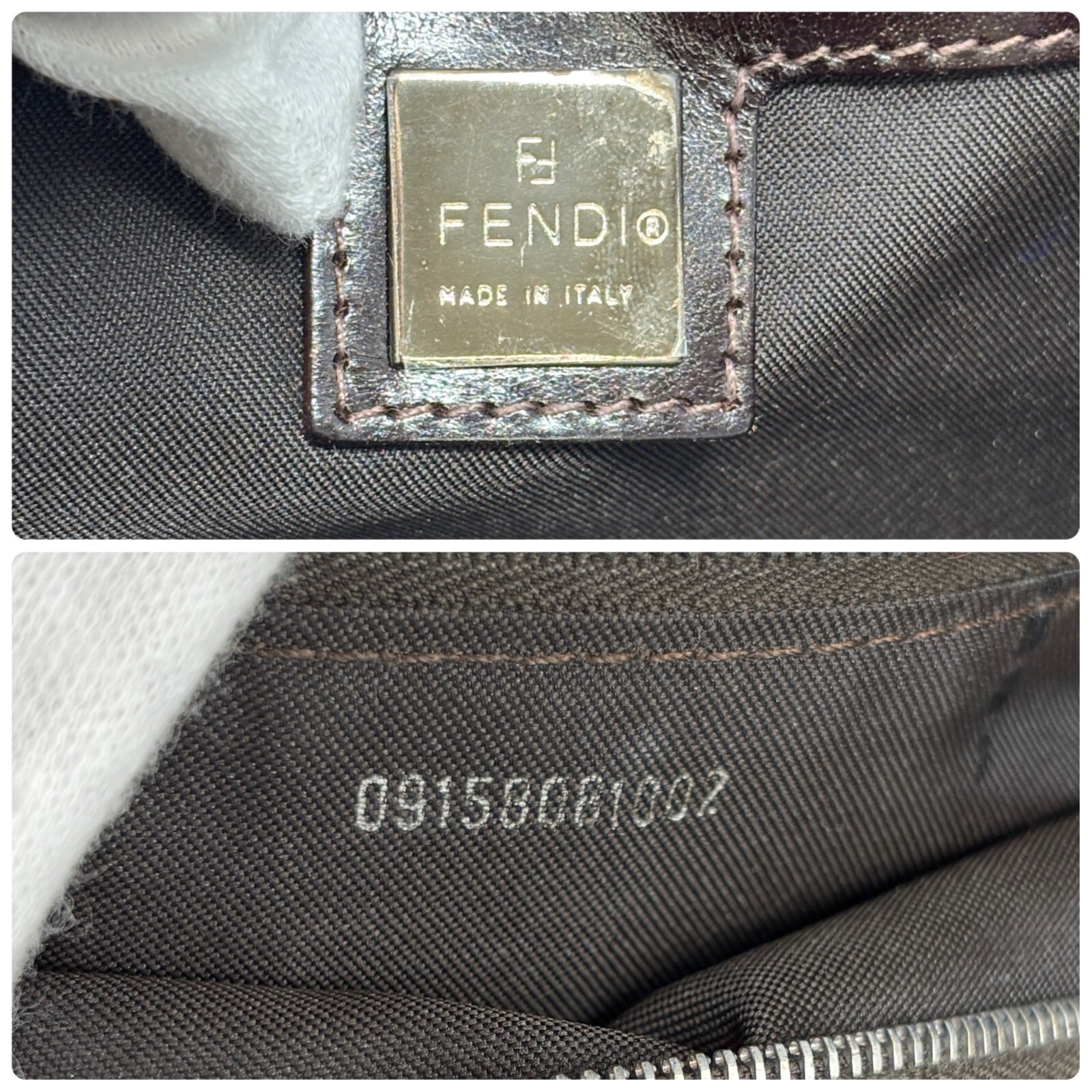 FENDI Vintage FF Logo Shoulder Bag Tote Bag Brown Silver Calf Hair Leather