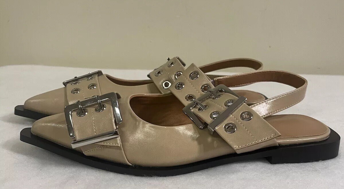 New Ladies Flats Slingback Pointed Toe Casual Daily Dress Sandals Shoes 7.5 Tan
