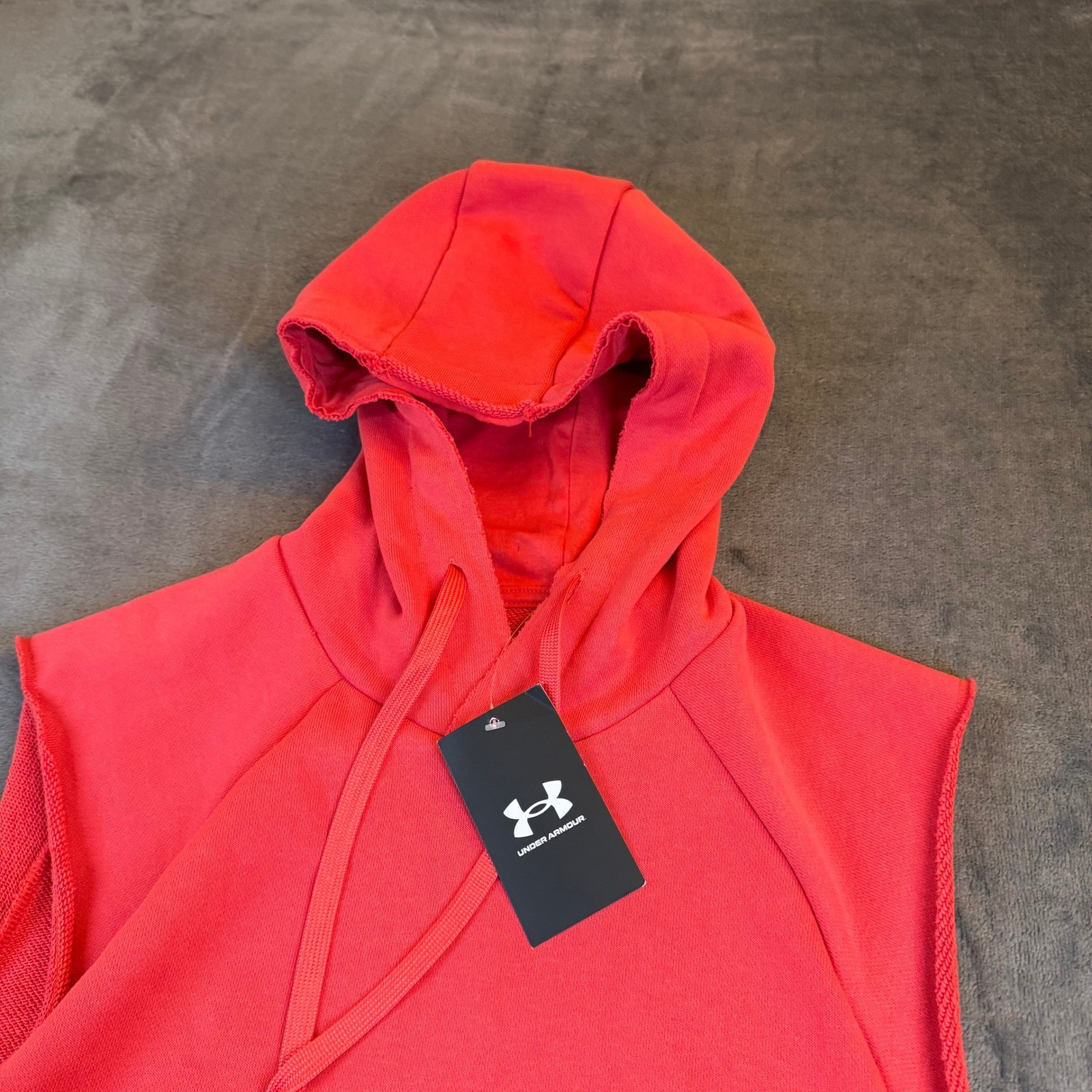 Under Armour Red Heavyweight Terry Sleeveless Hoodie Vest Mens Small NEW
