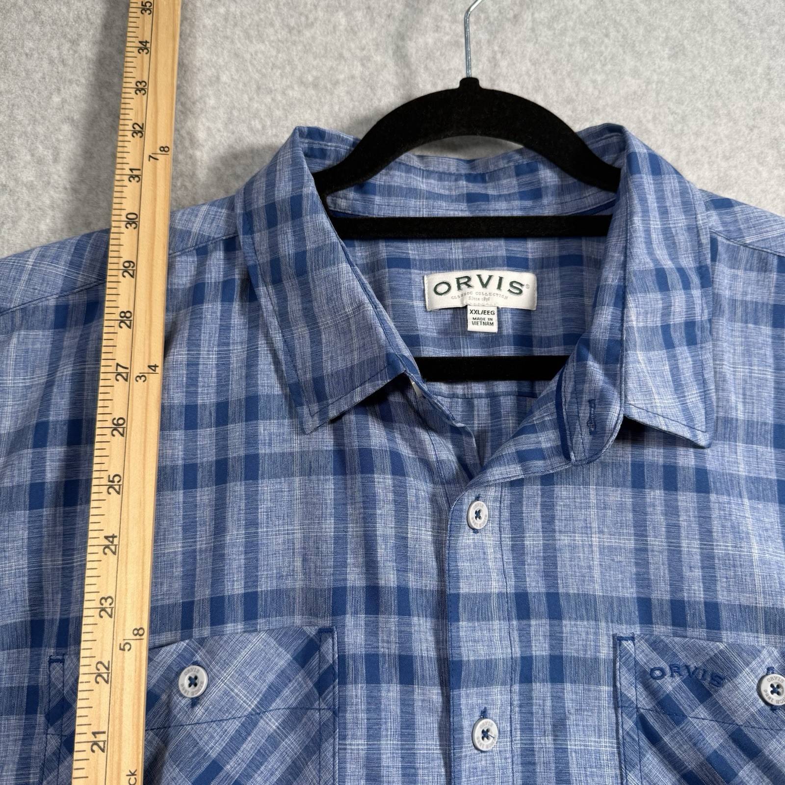 Orvis Classic Collection Mens 2XL Plaid Short Sleeve Button Shirt Two Pockets