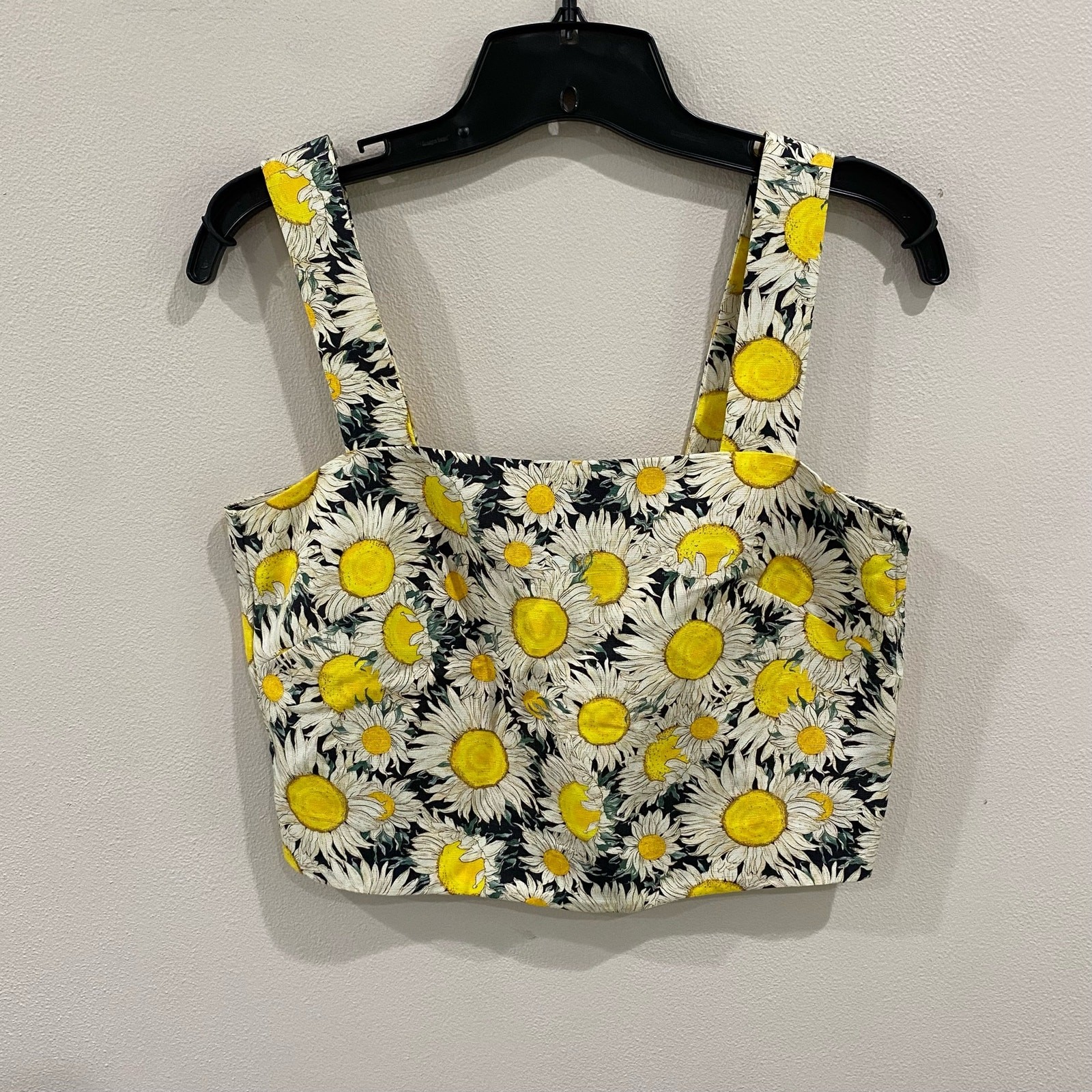 & Other Stories Sunflower Crop Top Linen Blend Floral Summer US 4