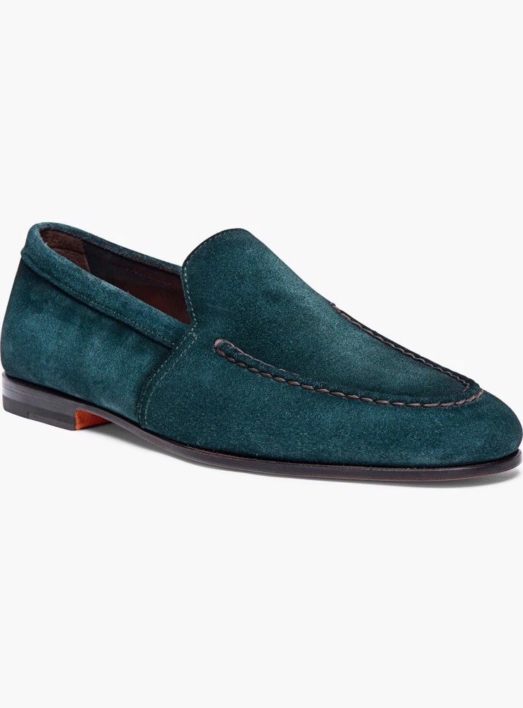 Santoni Men’s Slip-On Shoes Loafers Size 9 US 10 in Green Suede Made in Italy