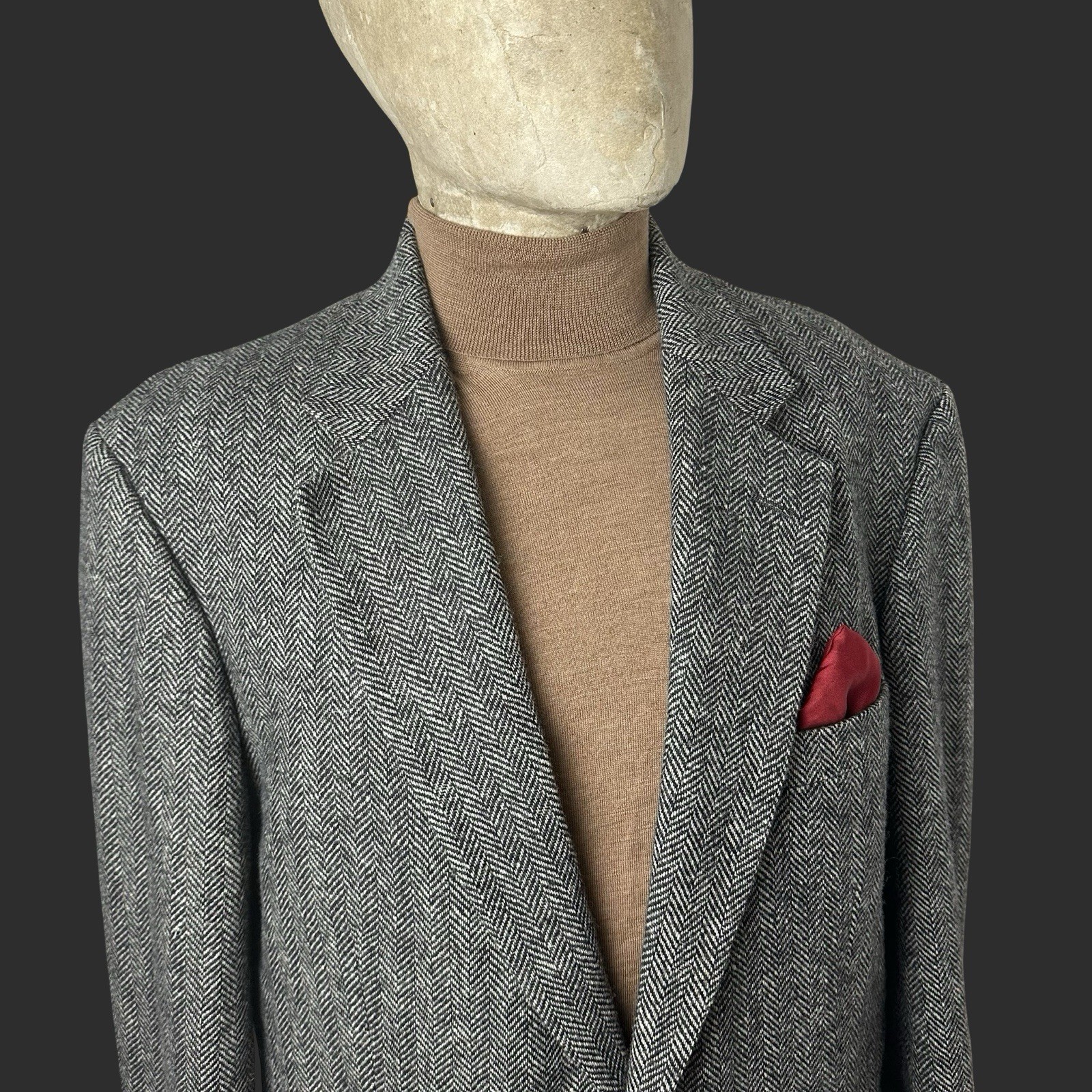Deansgate Tweed Jacket Blazer 42S Lambswool Men’s Herringbone Black White Grey