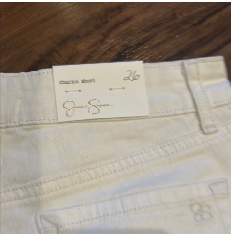Jessica Simpson Cherish White Denim Cut Off Shorts Mid Rise Lace 5-Pocket 26