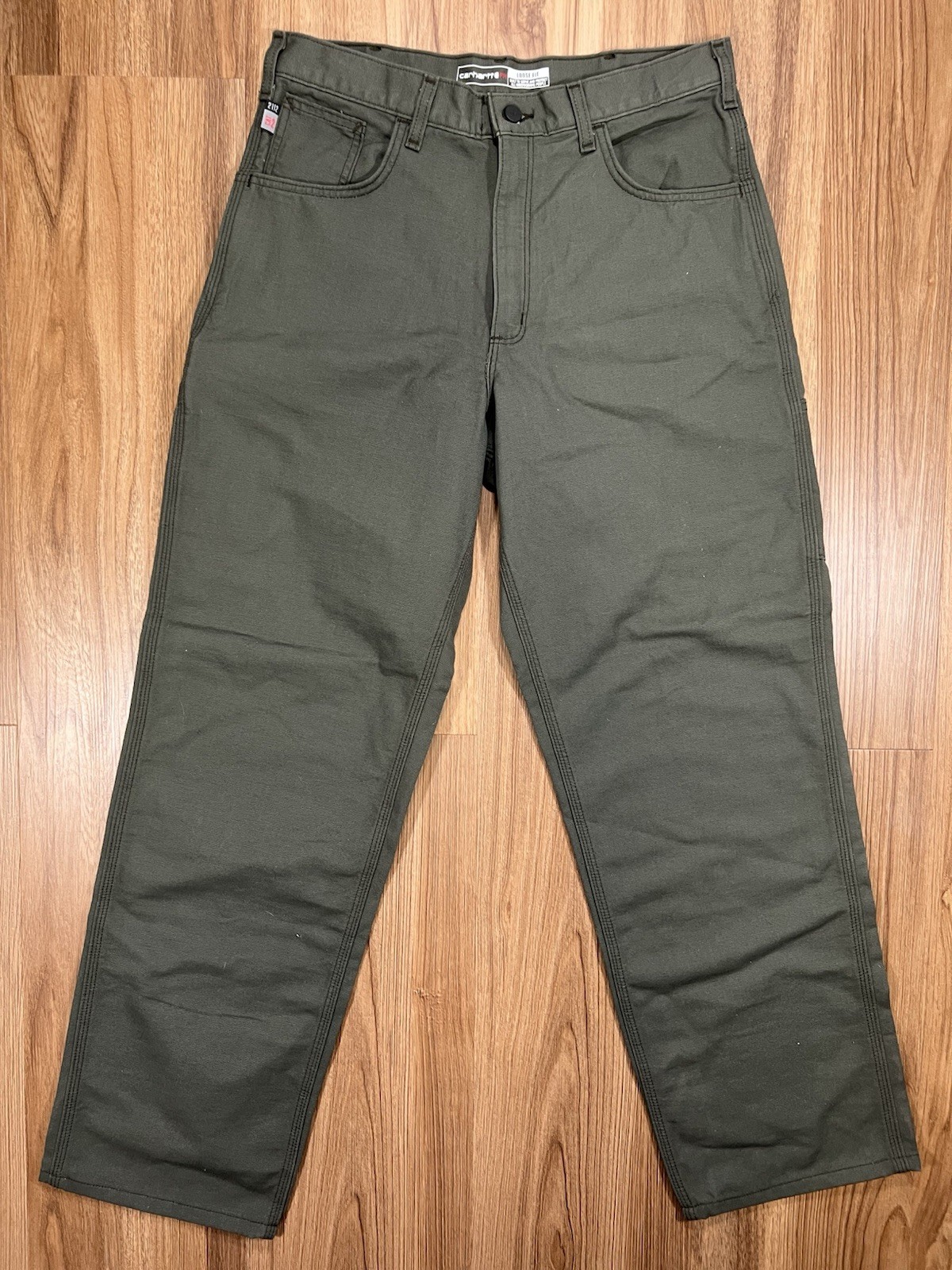 Carhartt FR Pants Mens 34×32 Green FRB159 MOS Relaxed Carpenter Canvas Workwear