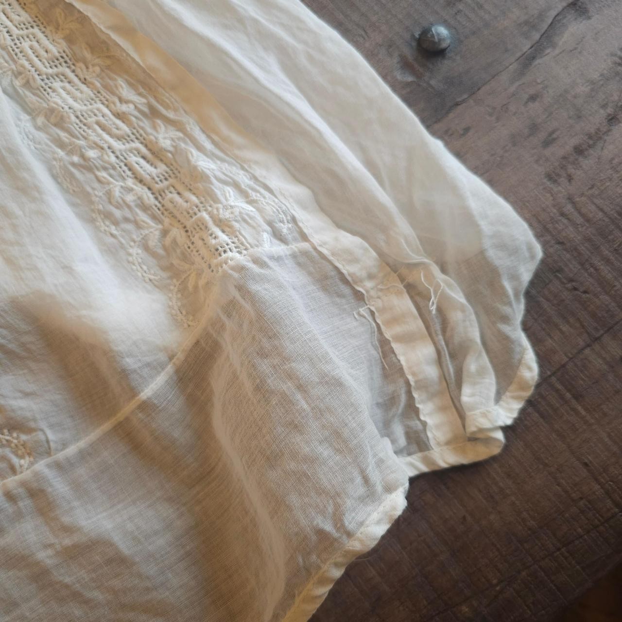 Antique Embroidered White Sleeveless Blouse Mock Neck As Is Top Shirt Edwardian
