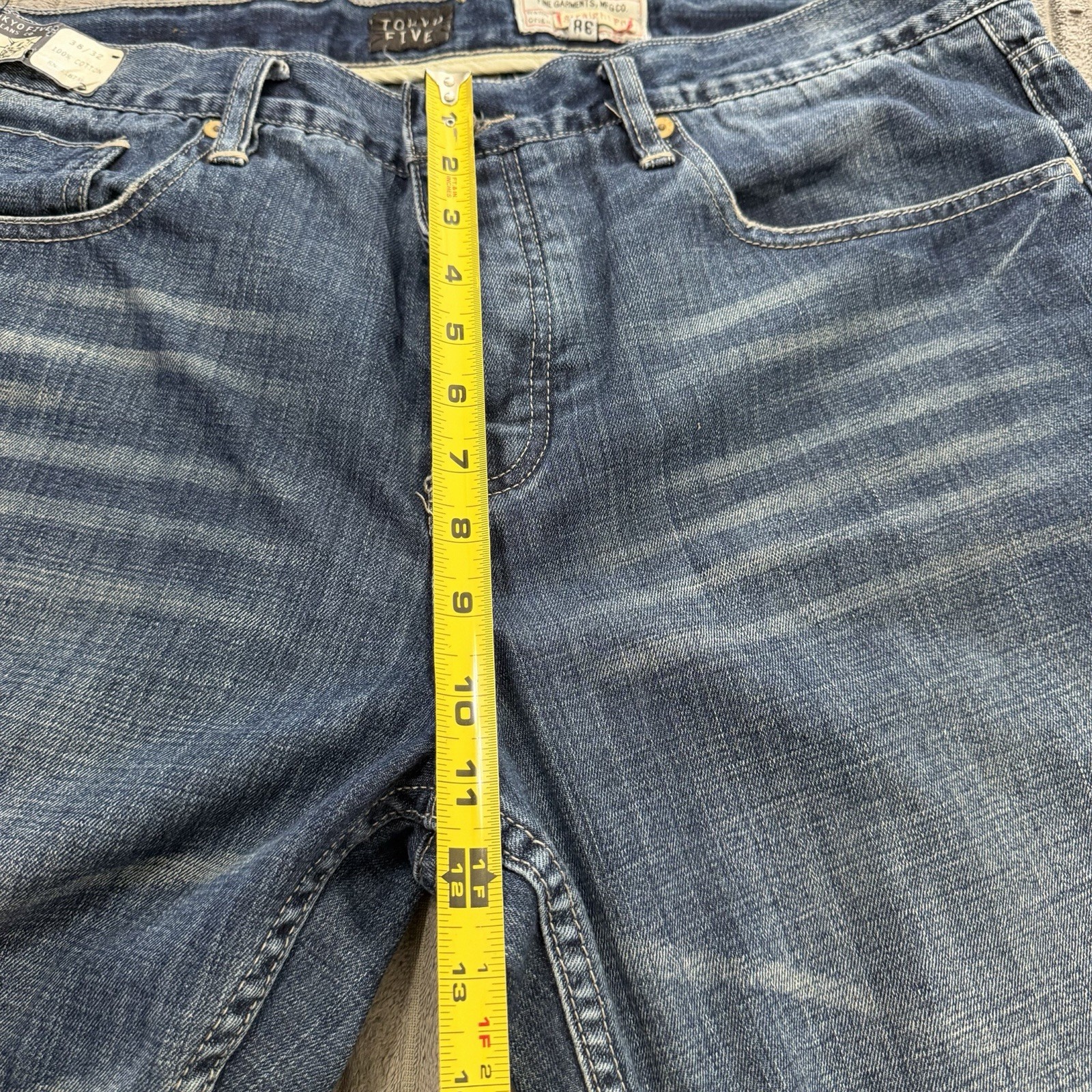 Tokyo Five The Way Jeans Mens 38×32 Blue Denim Whiskered Cotton Button Fly Pants