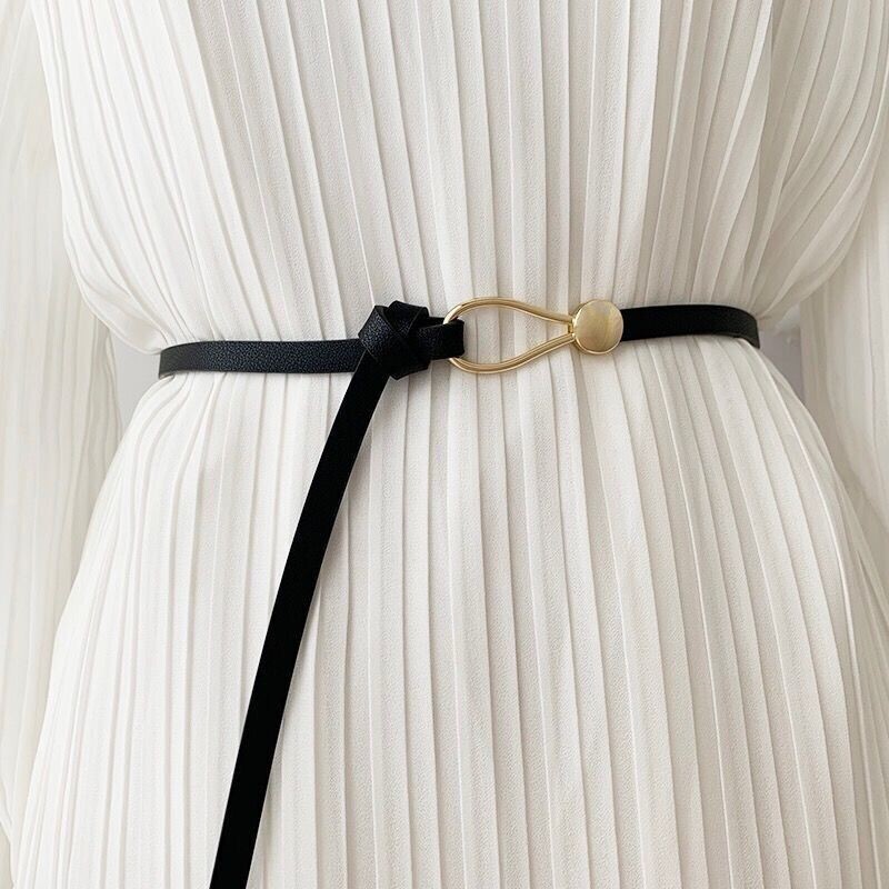 Women Ladies Skinny Dressy black White Leather Belt Tie Waistband 4 Colors