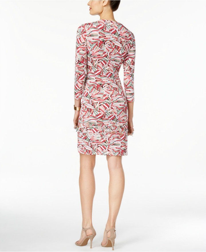 NWT Anne Klein Abstract-Print Faux-Wrap Dress, Size 2