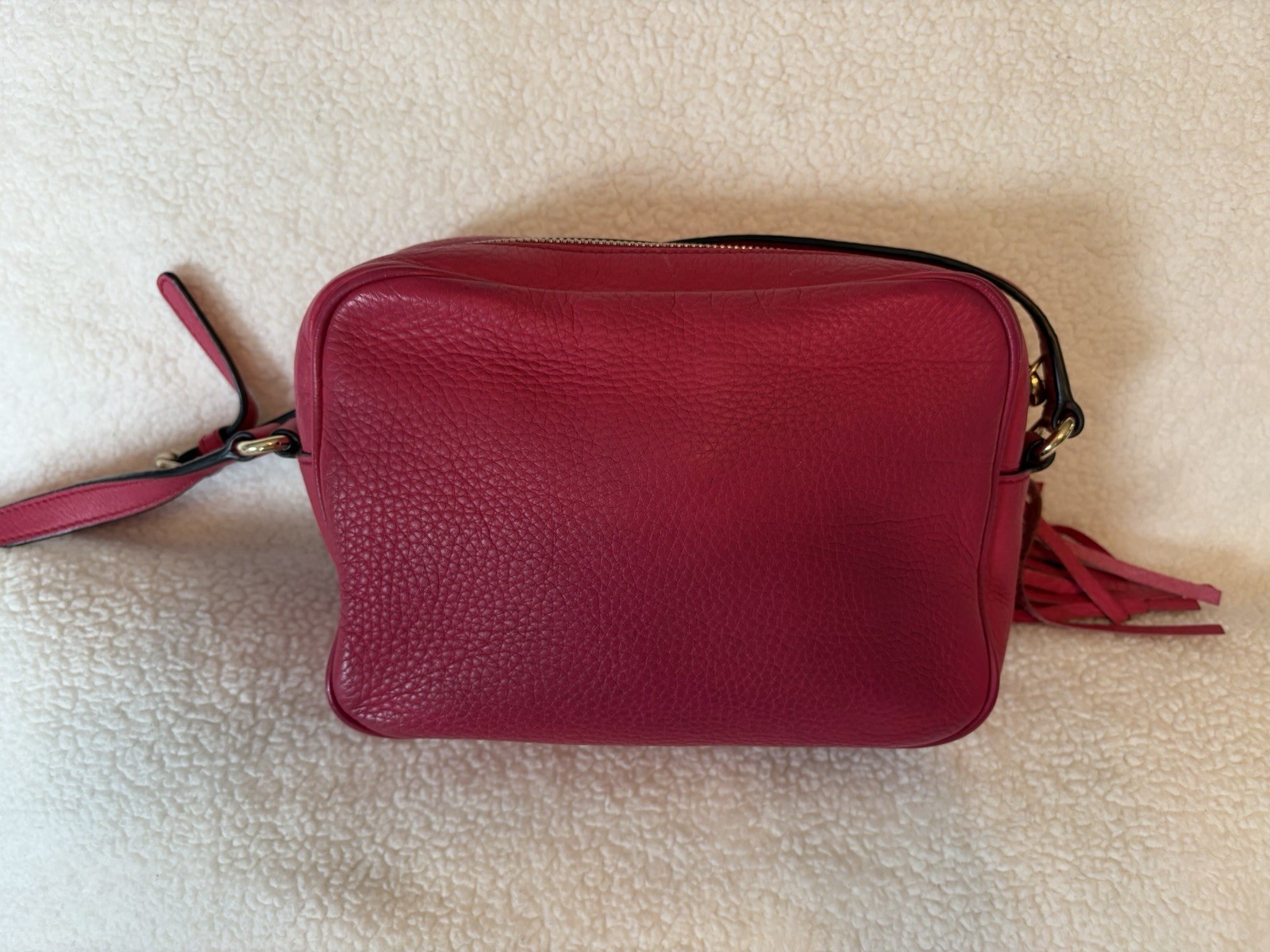 Gucci Soho Disco Pink Pebbled Crossbody Camera Bag Logo Tassel Zip Dust Bag COA