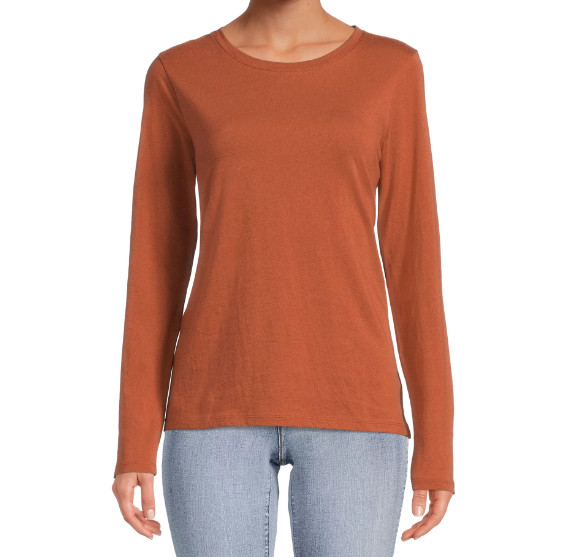 Time And Tru Women’s Crewneck Tee Long Sleeves Brown Multisize NWT