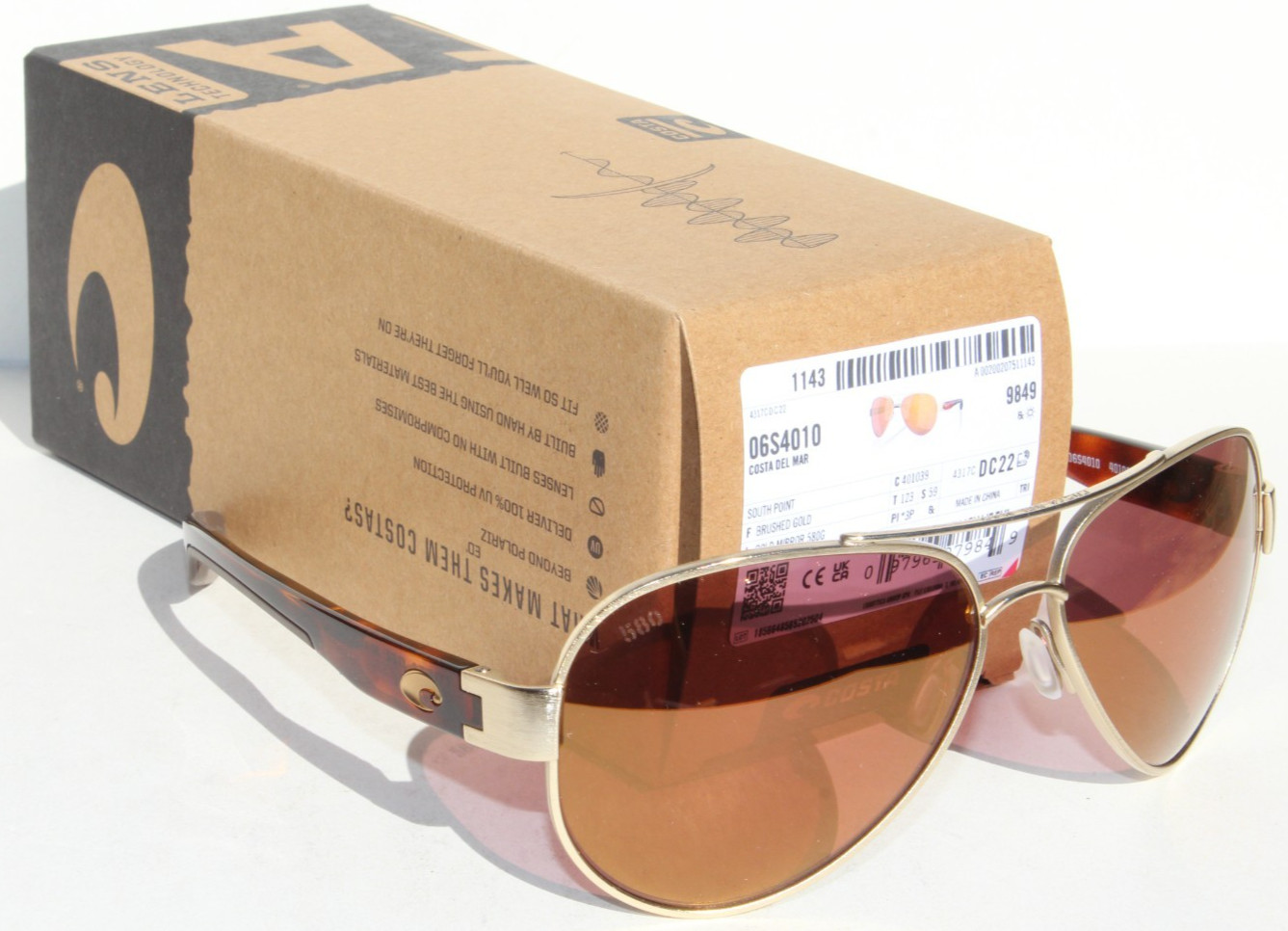 COSTA DEL MAR South Point POLARIZED Sunglasses Brushed Gold/Gold Mirror 580G NEW