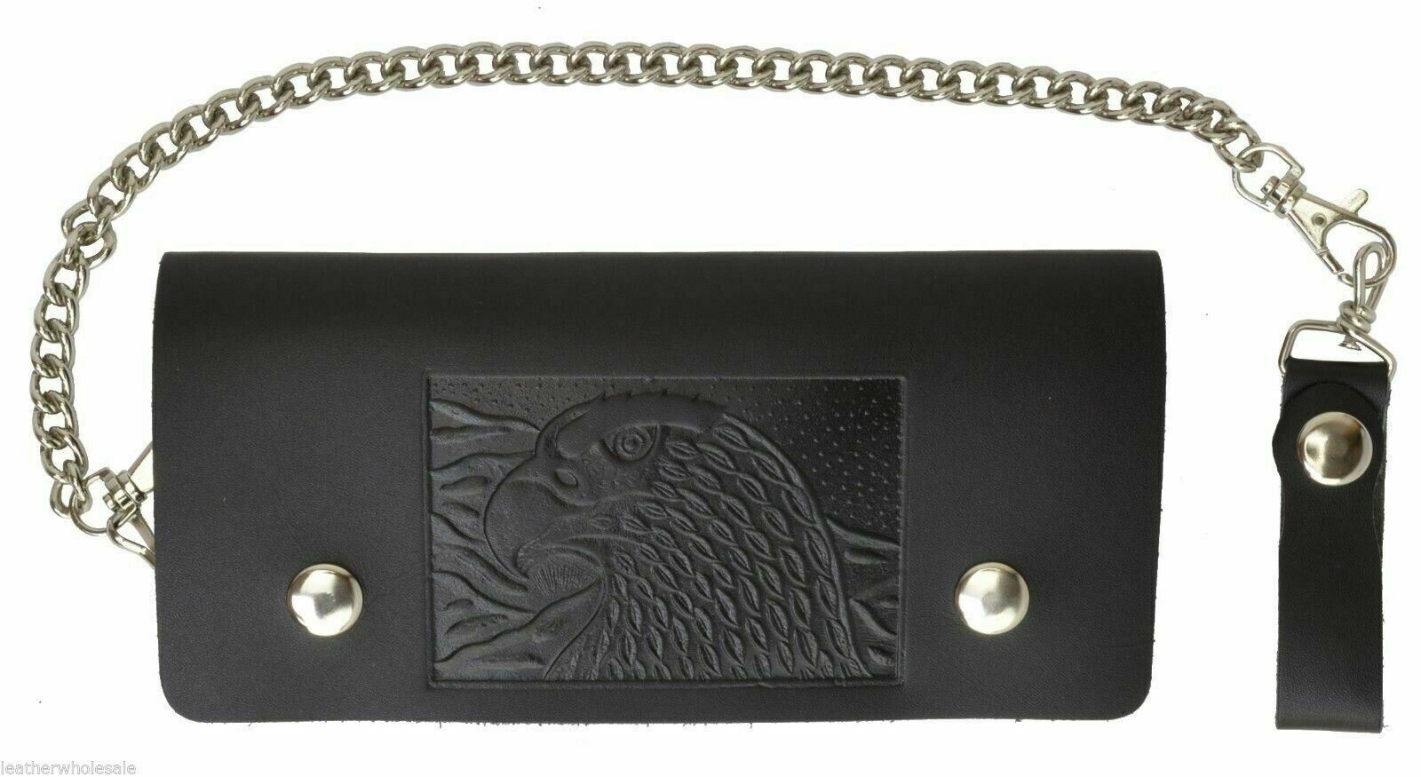 Leather Motorcycle Trucker Biker Chain Wallet With Inside Zipper Black Eagle!!!