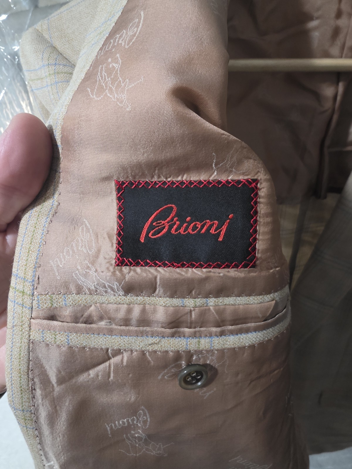 Brioni Palatino Tan Beige Windowpane Sport Coat Jacket 44r Wool