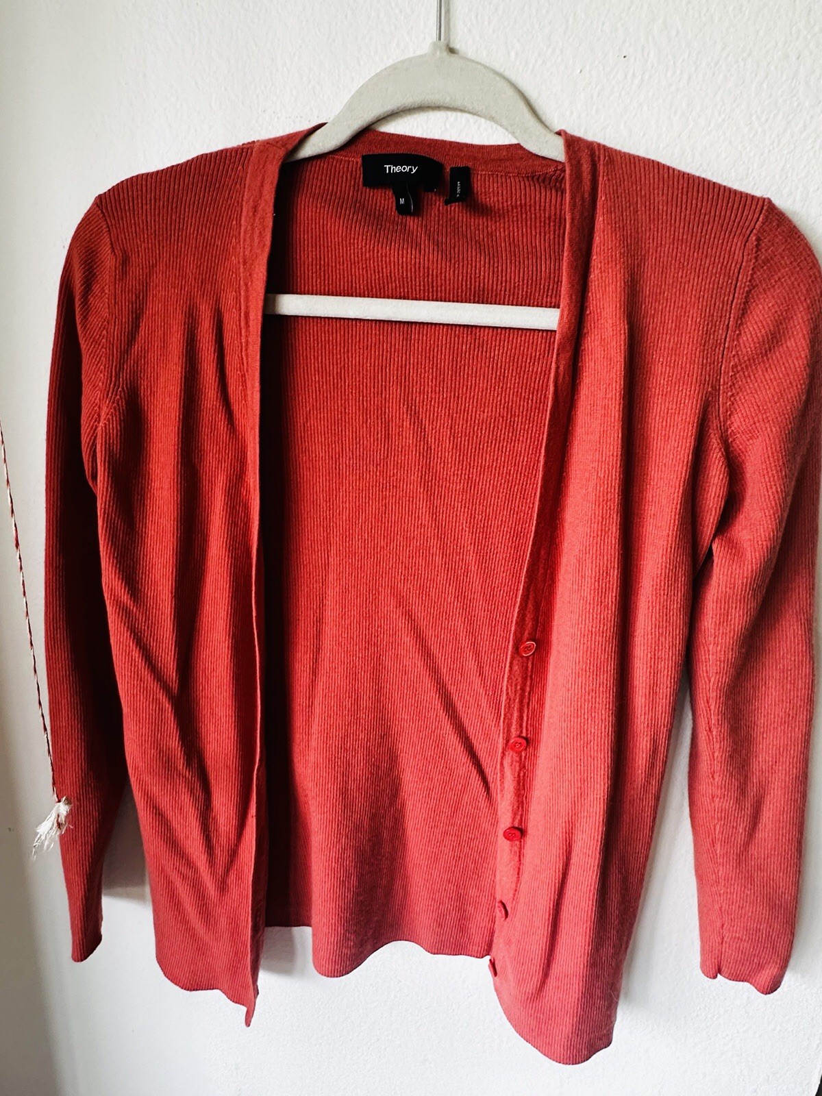 Theory Cardigan Woman’s Ribbed Burnt Orange Cardigan Merino Wool Size M