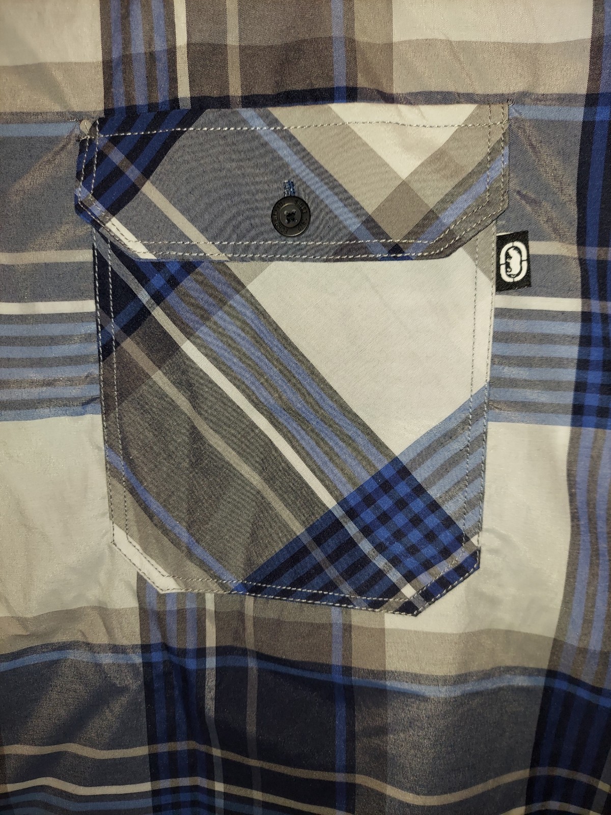 Ecko Unltd Men Plaid Short Sleeve Collared Button Up Shirt 6XB Pockets