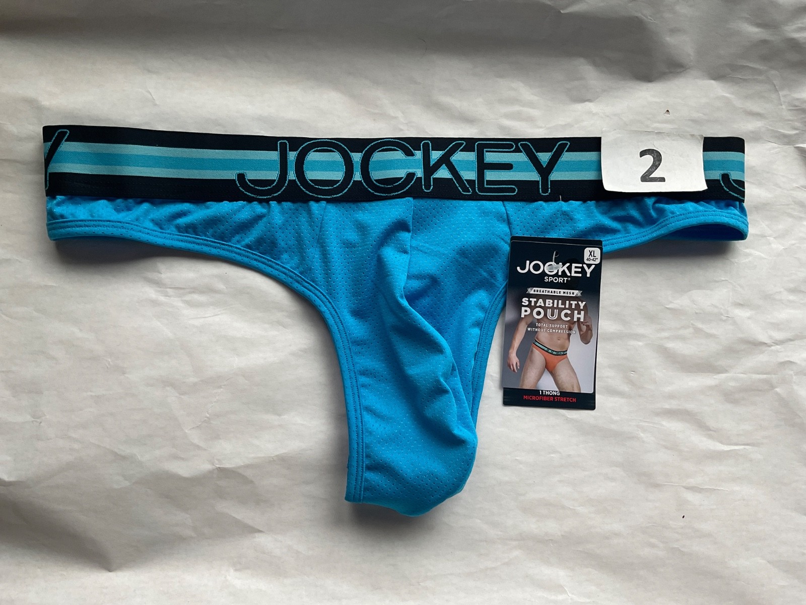 Jockey Sport Breathable Mesh Stability Pouch Thong Microfiber New Blue Green