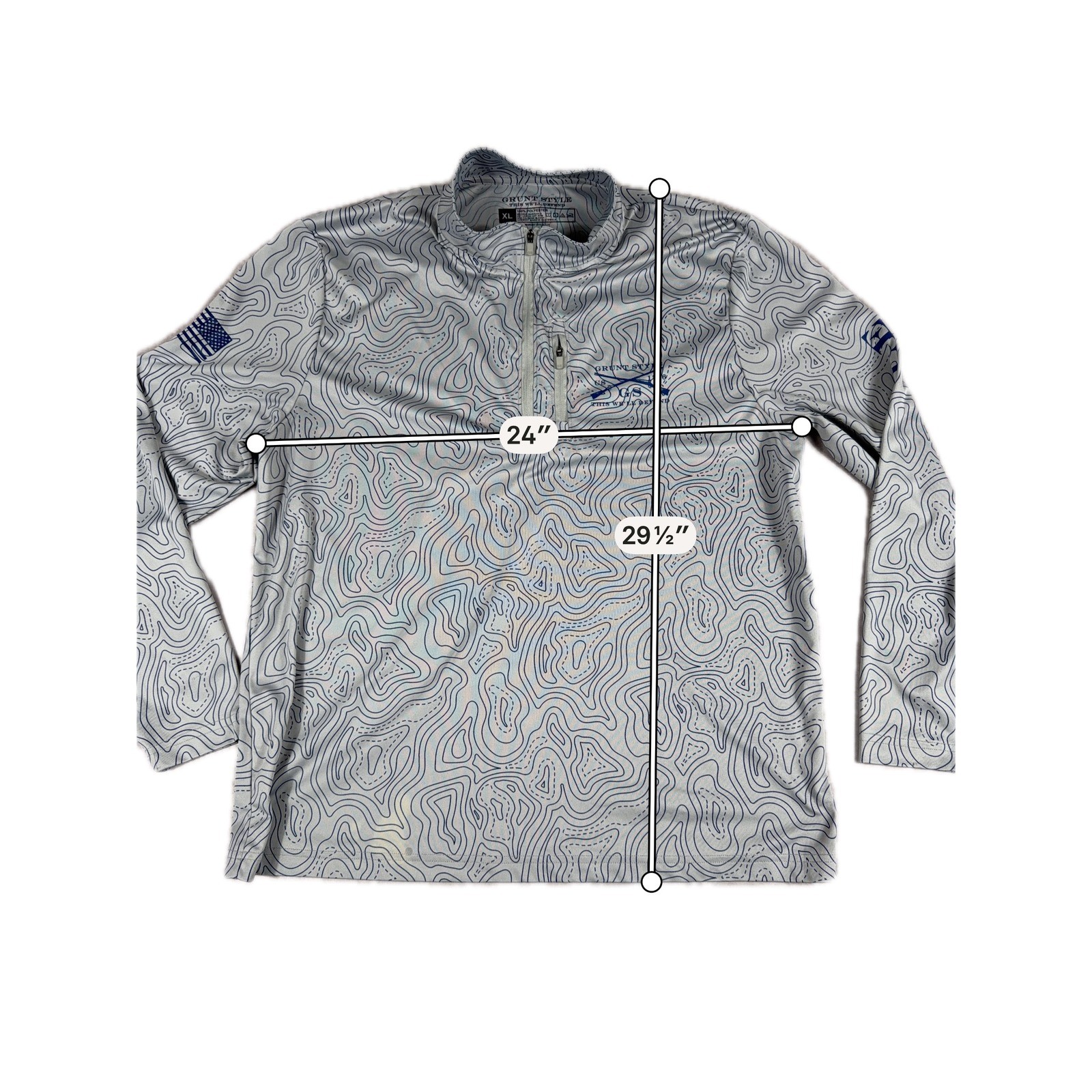 Grunt Style Topographic 1/4 Zip Performance Pullover Size XL Grey Tactical Men
