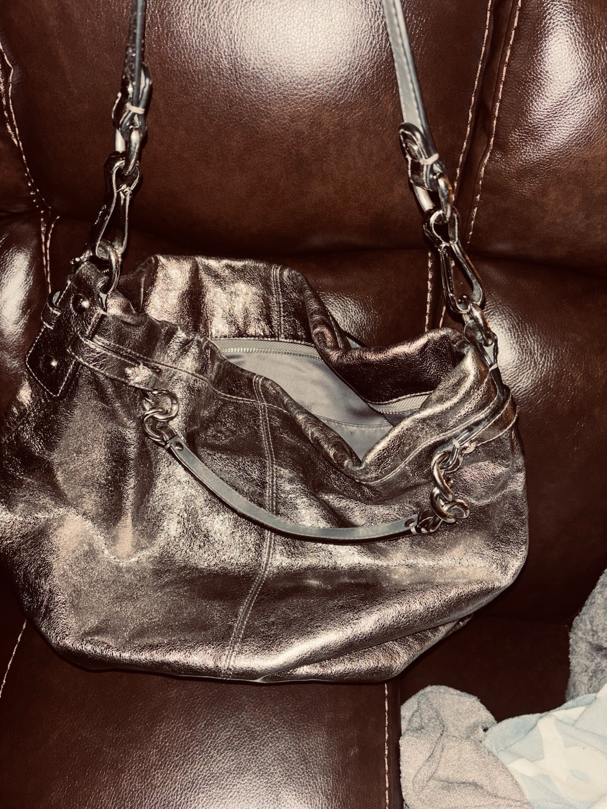 Coach Madison Sophia Metallic Leather Satchel Shoulder Bag Purse W/wallet
