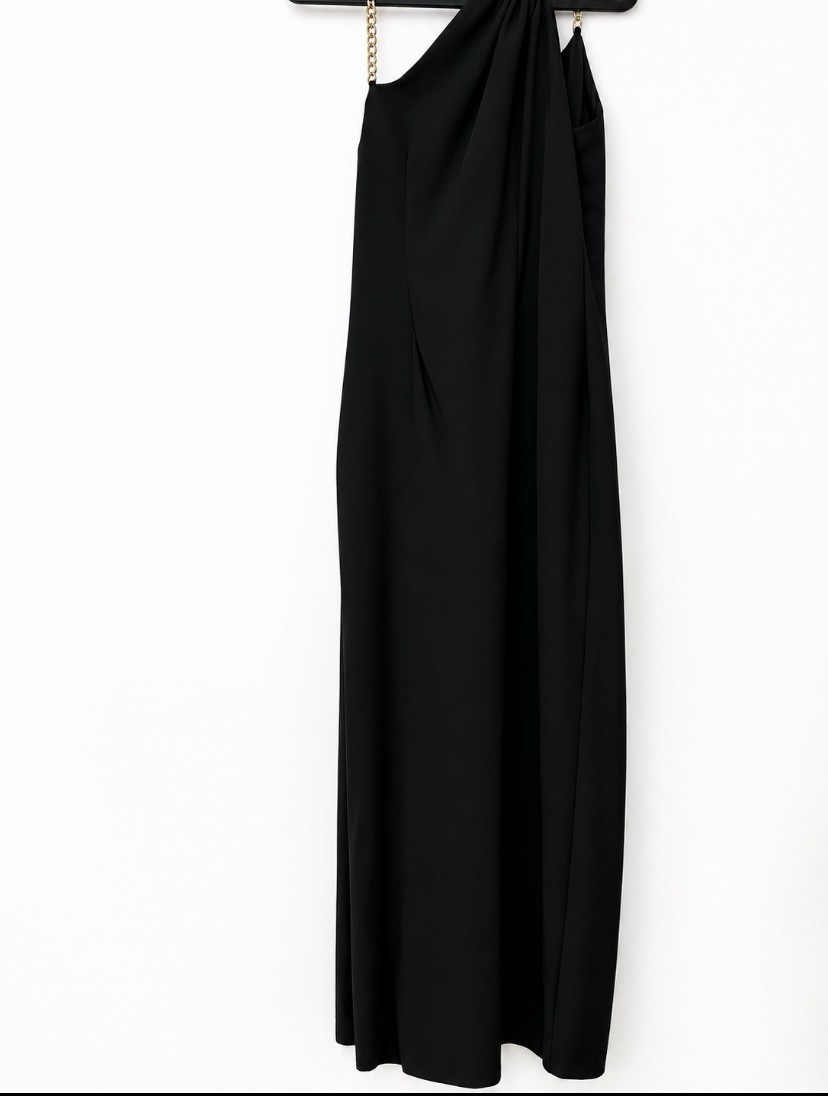 AIDAN MATTOX Dress Size US 0/UK 4 Chain-strap Black Maxi Party Formal Polyester