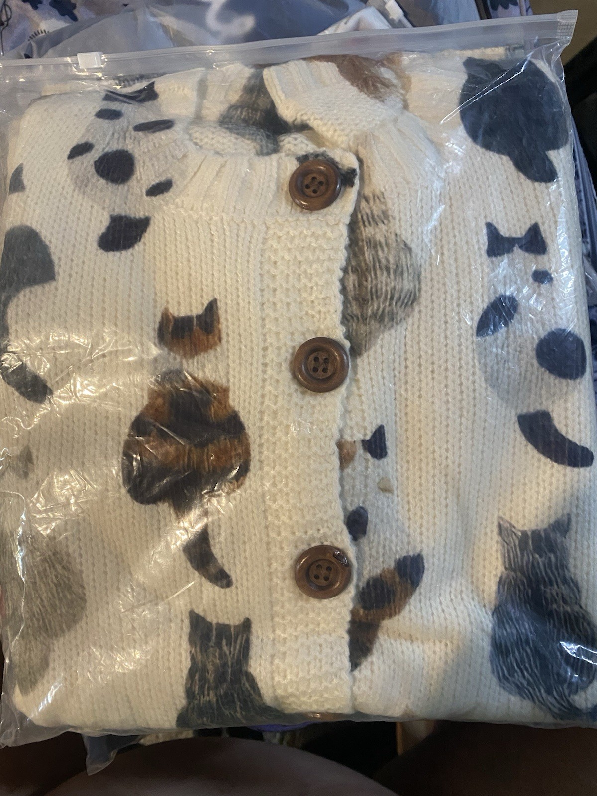 Women’s Med/Large 8/10 Cat Knit Sweater Printed Fall Cats Sittin Kitties Buttons