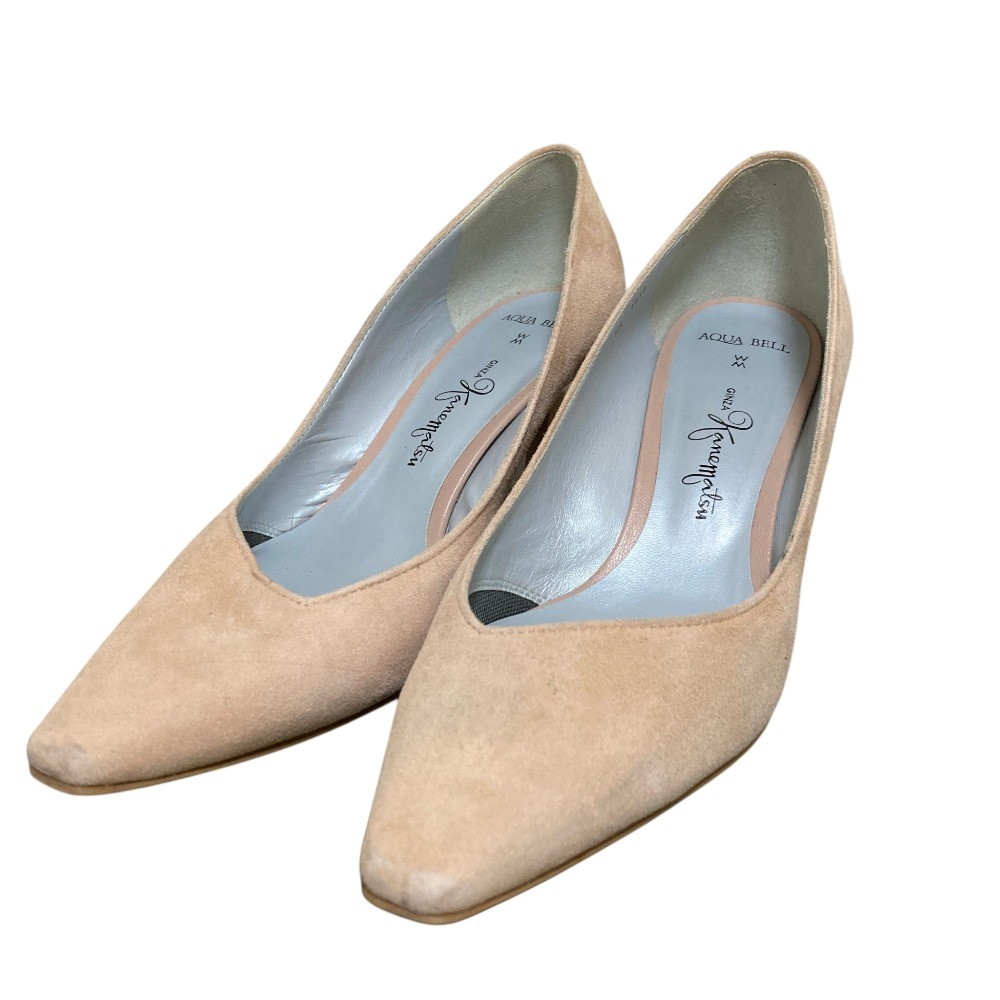 GINZA Kanematsu Aqua Bell Suede Pumps, Size 9.3, Pink Beige Women USED