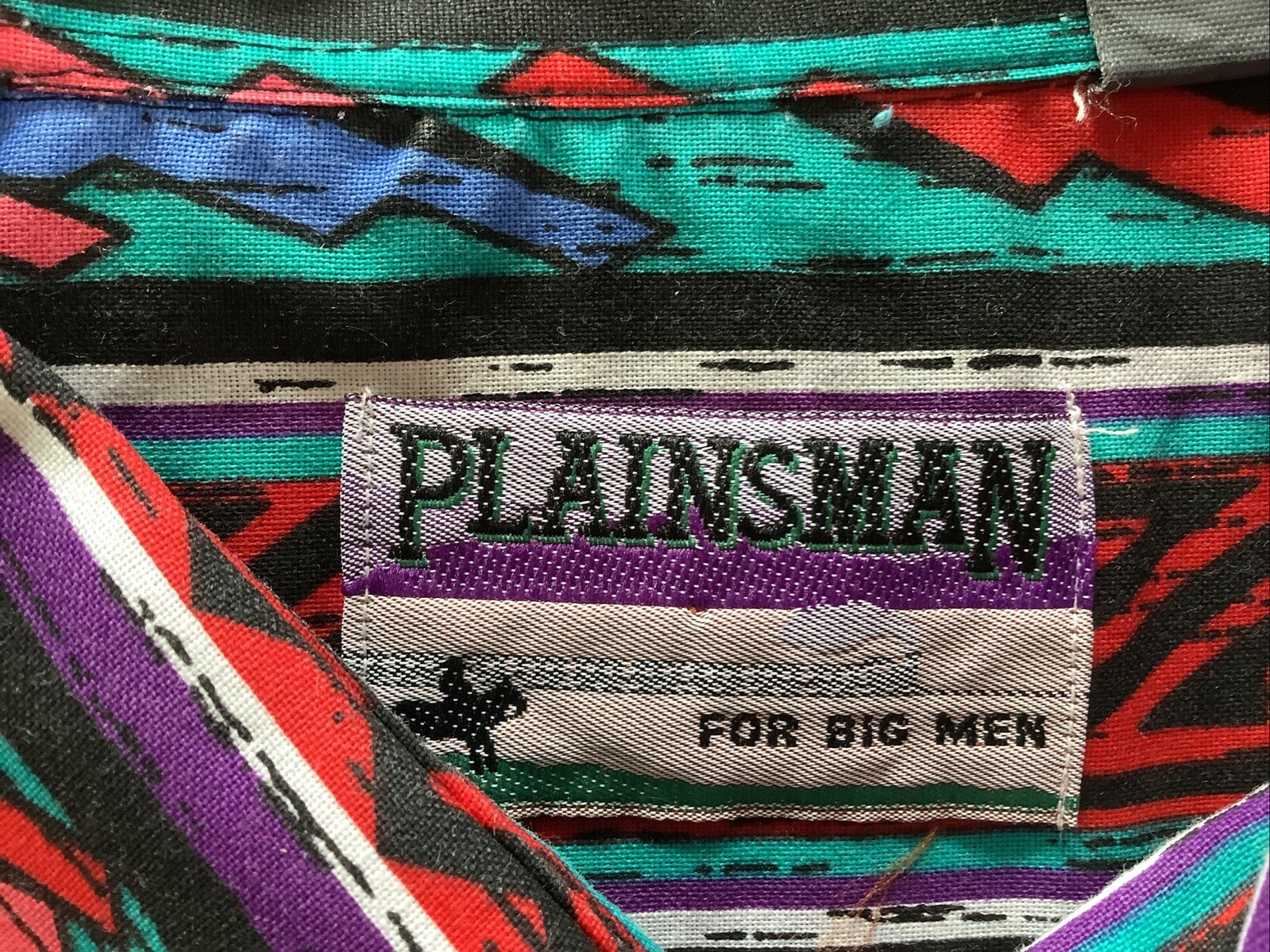 Vintage Plainsman Button Down Shirt Sz 20 4X 20.5 Aztec For Big Men Geometric