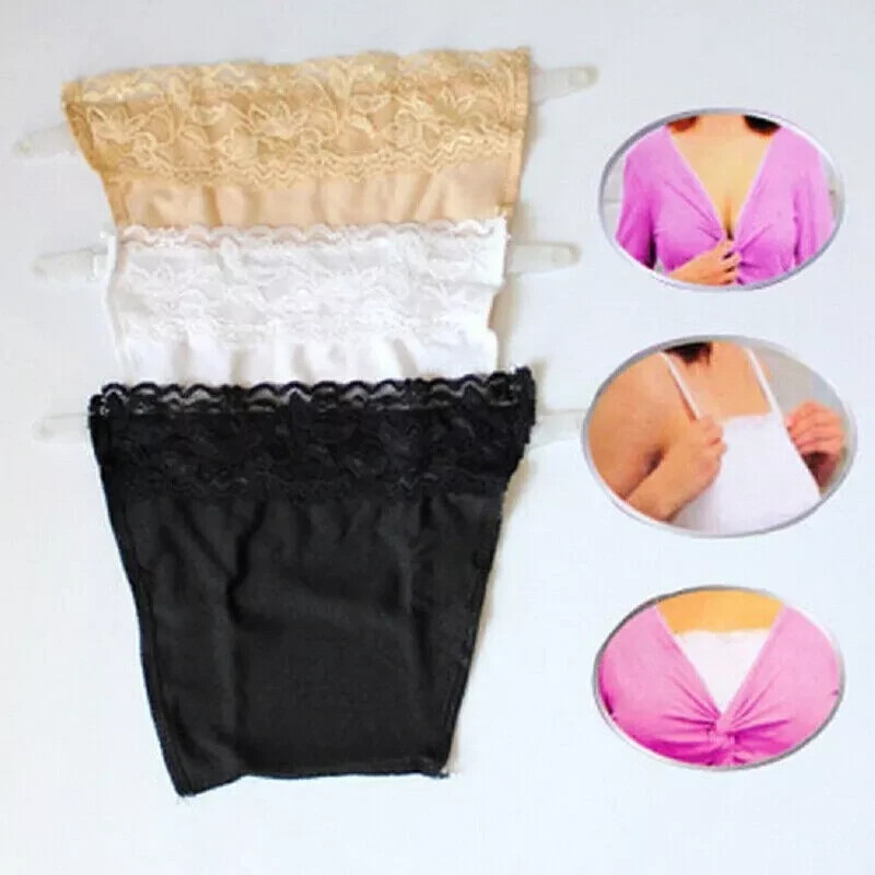 7 Pack Women Lace Cami Clip-on Mock Camisole Overlay Modesty Panel for Low-Cut