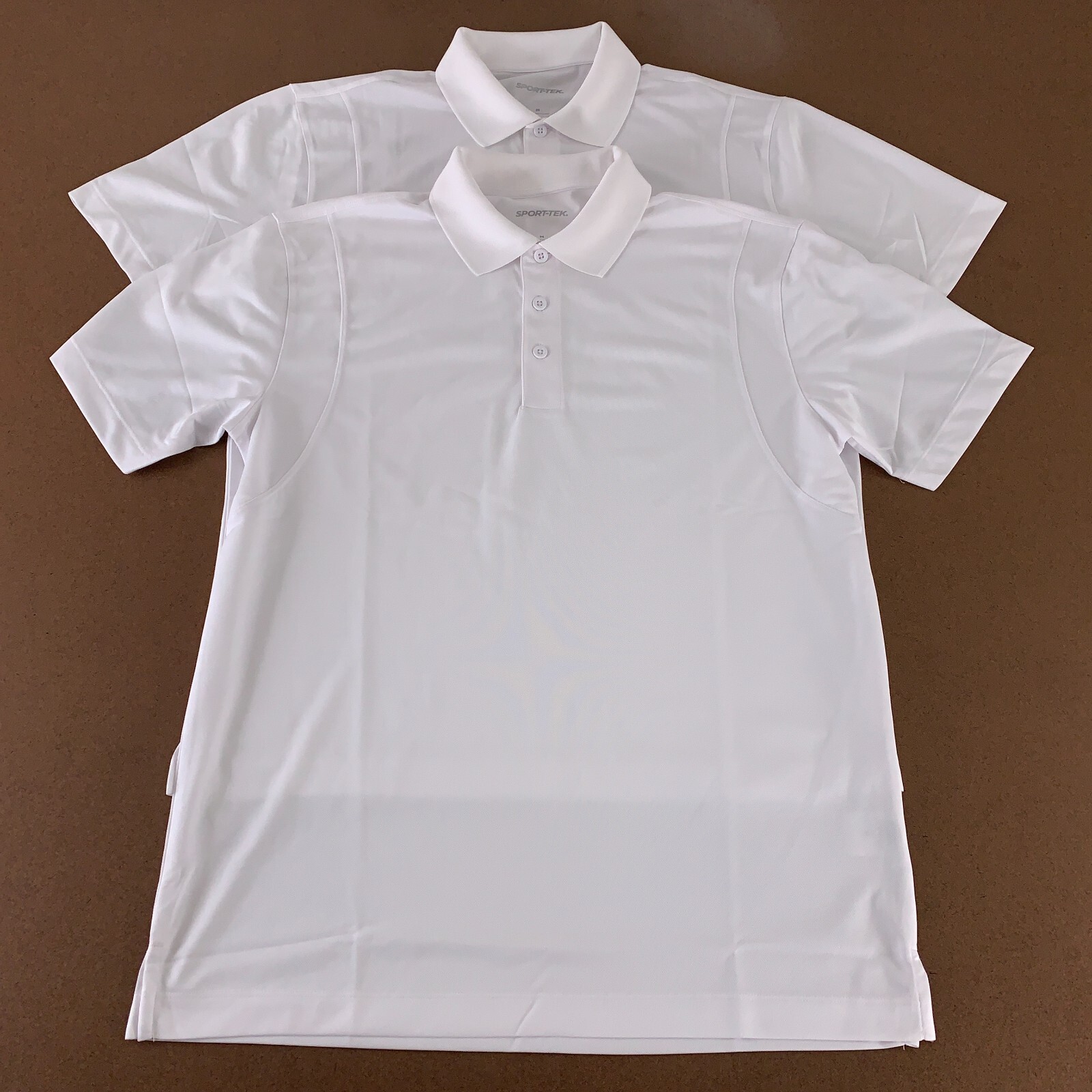 Sport-Tek Men’s Medium White Micropique Short Sleeve Sport-Wick Polo 2 Pack New