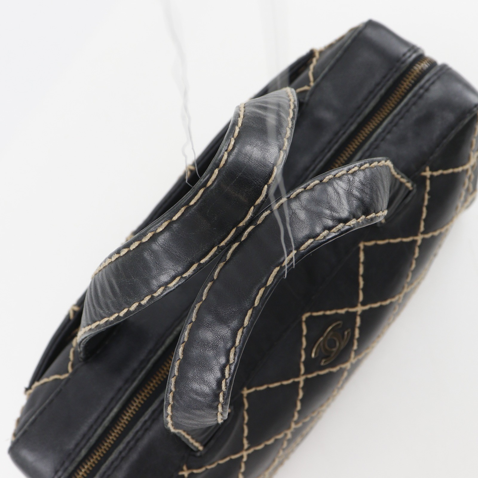 CHANEL Wild stitch Handbag COCO Mark black Calfskin Women