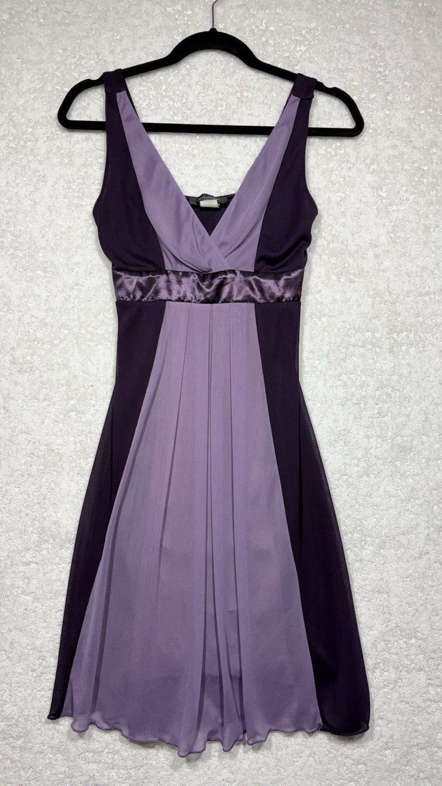 Alyn Paige Vintage Y2K Purple Ombre Colorblock Empire Waist Chiffon Midi Dress