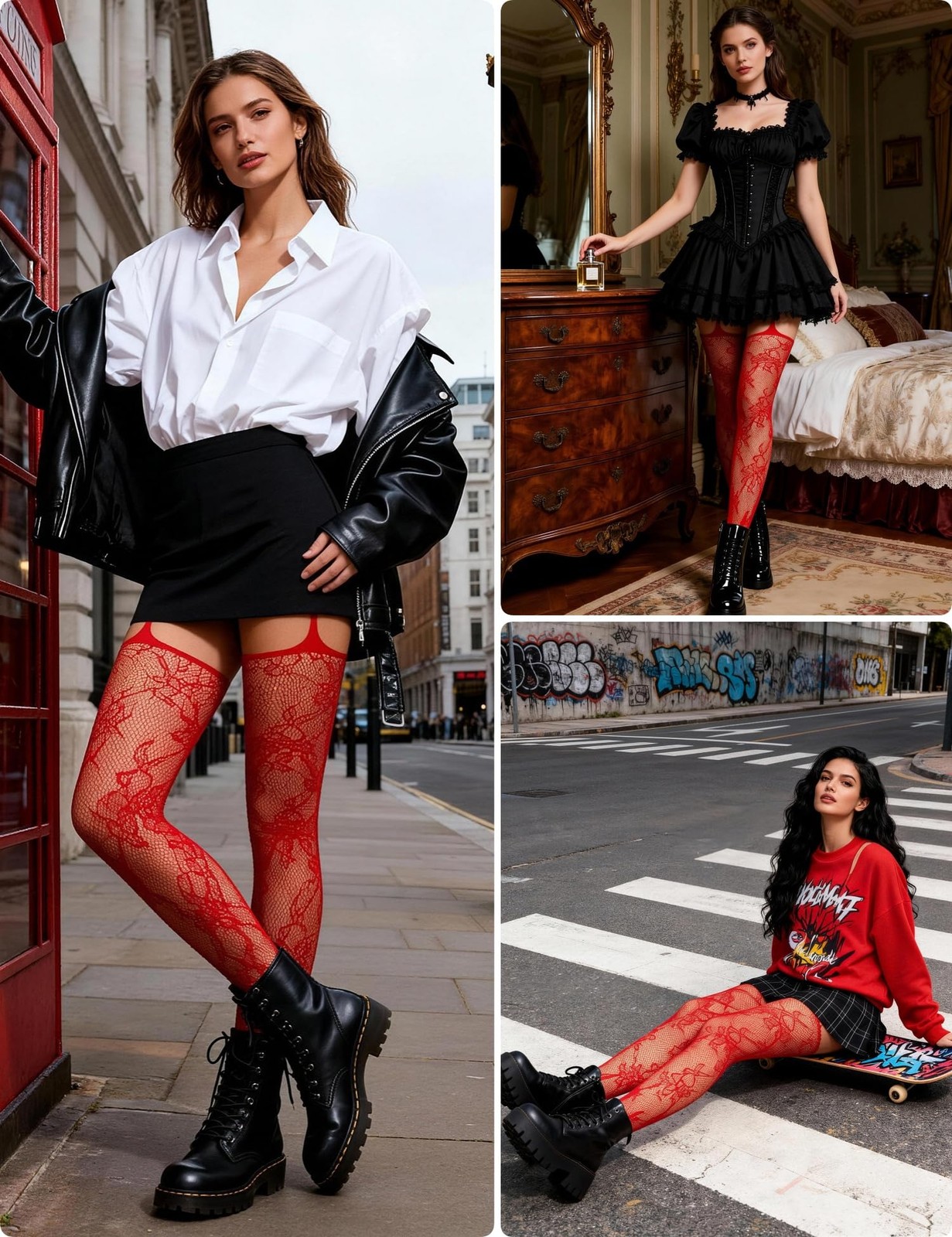 ohyeah Plus Size Thigh High Stockings with Garter 3X-Large-5X-Large, 1- Red