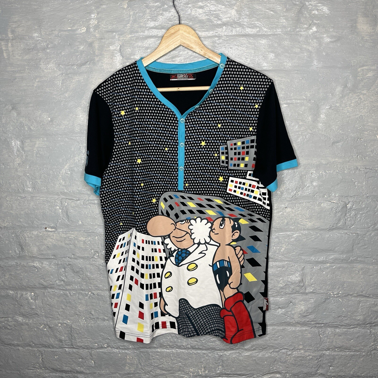 Astro Boy Tezuka Mighty Atom Men’s Graphic Print Button V-Neck T-Shirt XL