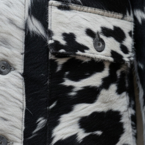 Handmade Hair-On Leather Coat, Western Spotted Fur Jacket, Button-Up Statement