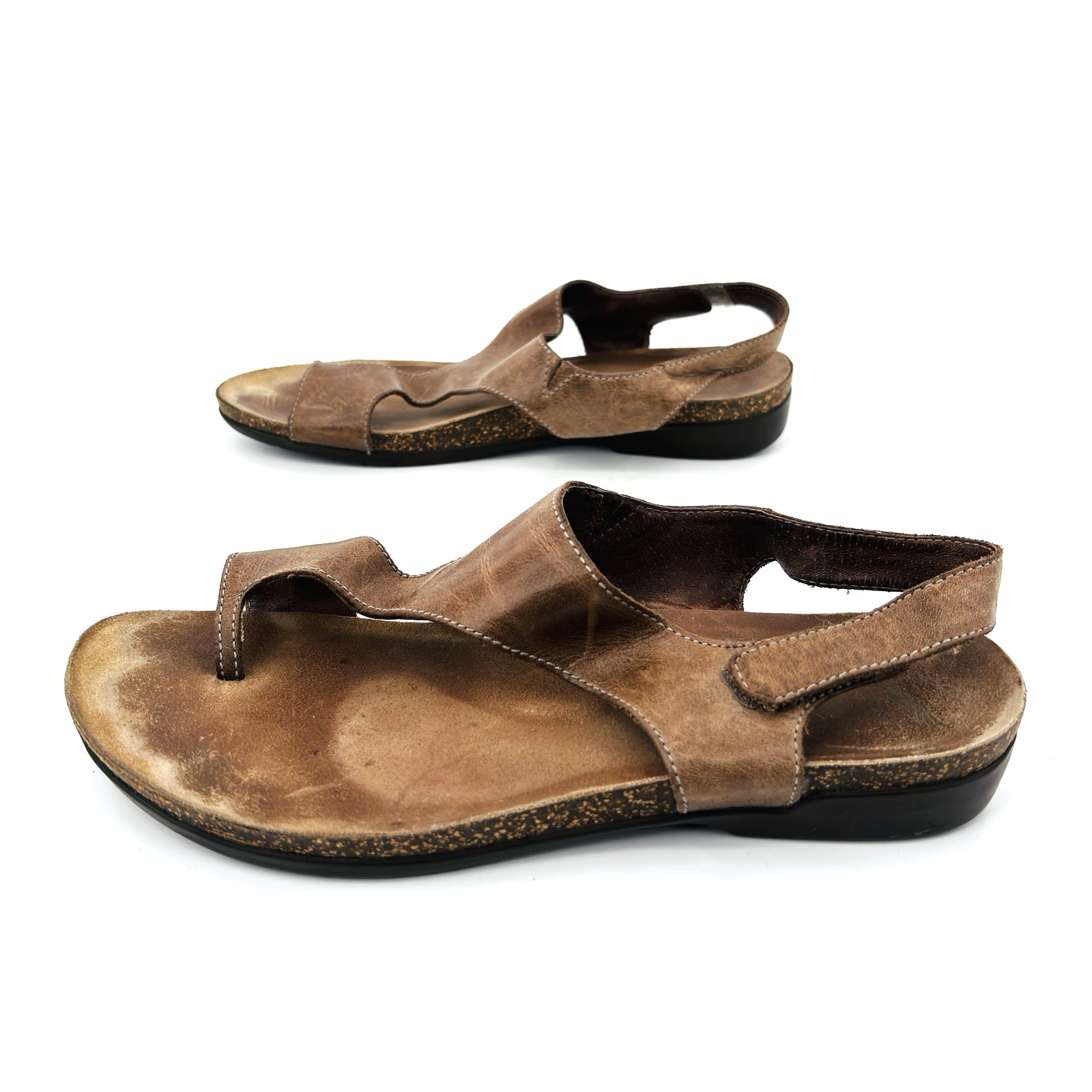 Womens 10.5-11 41 Dansko Reece Brown Leather Slingback Sandals Shoes Toe Loop