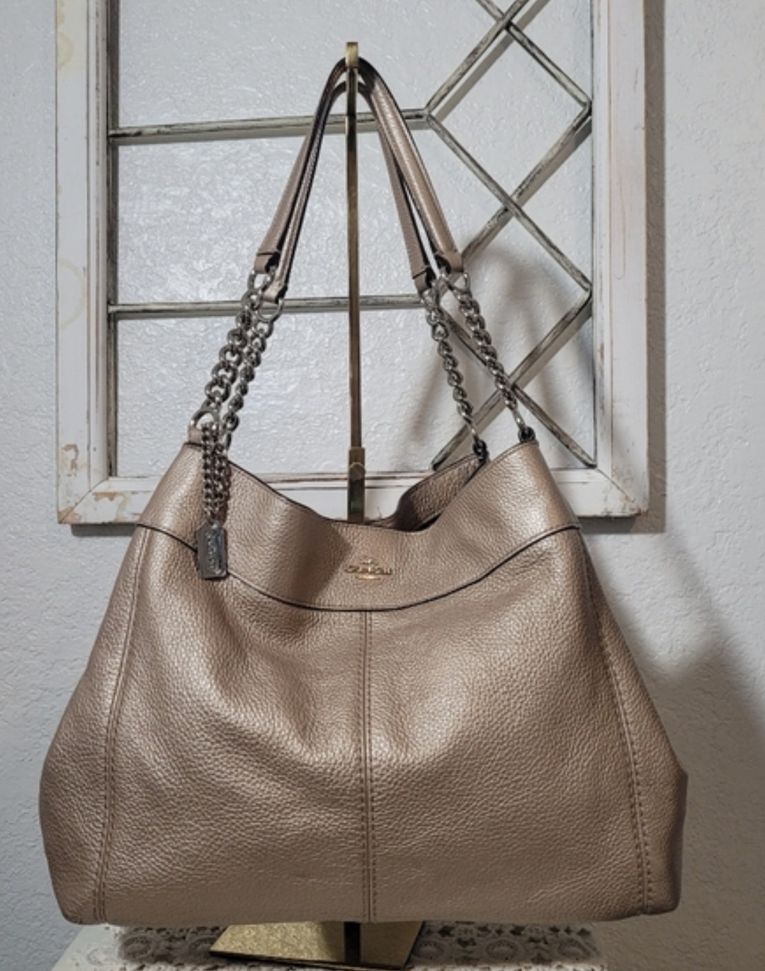 Coach F32150 Gold Champagne Lexy Triple Compartment Shoulder Bag EUC