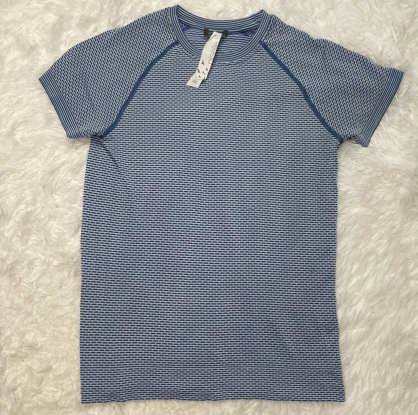 Oiselle Lux Flyout Shirt Womens Size Small Blue Short Sleeve Running Lightweight
